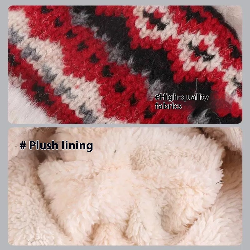 エスニモコ_冬 レディース 民族風レトロ ふわもこ耳あてニット帽