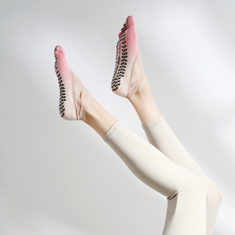 ヨガフィット5_レディース 四季 グラデーション レースアップ ノンスリップ 5本指ヨガソックス