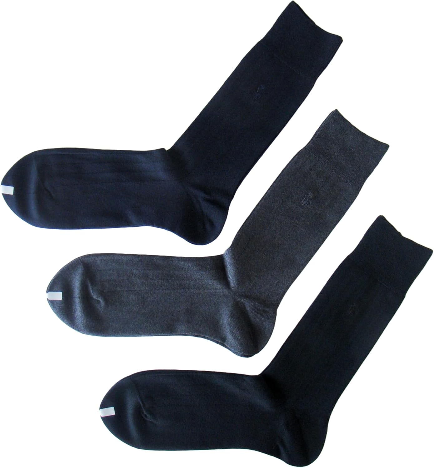 Polo Ralph Lauren Men's One-Point Embroidery, Solid Ribbed, Business Socks, Crew Length, 3 Pair Set, Socks Gift Set, Navy x Charcoal x Black