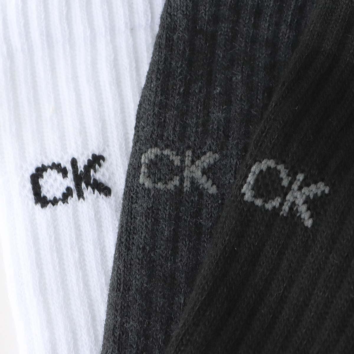 Calvin Klein 92572201 Men's 3-Pair Set, Sole Pile, One Point Embroidery, Solid Rib, Crew Length, Socks, Men's, white/grey/black