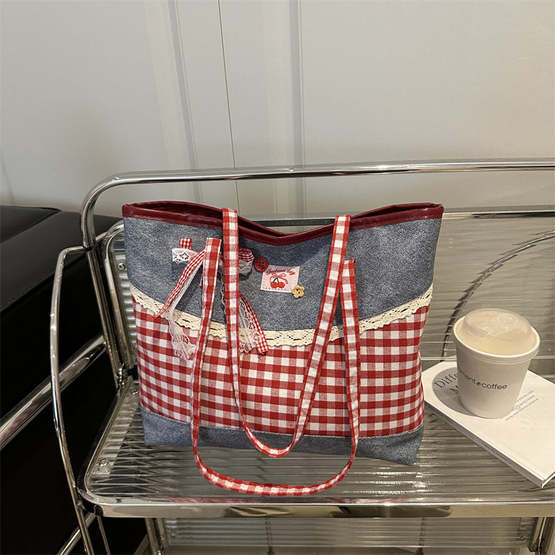 レースピクニック_レーストリム 配色チェック トートバッグ レディース