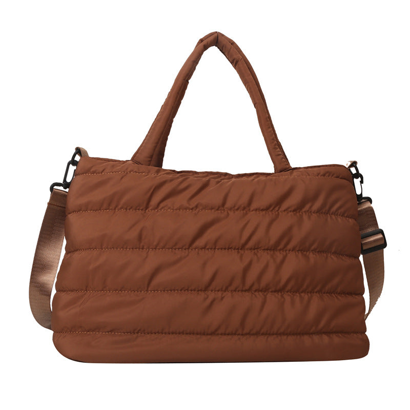 ソフトキルト_キルティング風 大容量チェック刺繍 2WAYショルダーバッグ