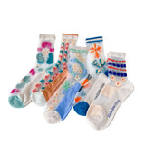 ルミナスレース_レディース 小花柄 グラスシルク ソックス 通気性