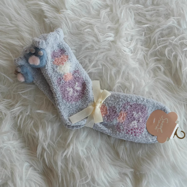 リラックスウォーム_冬あったか レディース ふわもこ厚手 コーラルフリース ミドル丈 スリーピングソックス