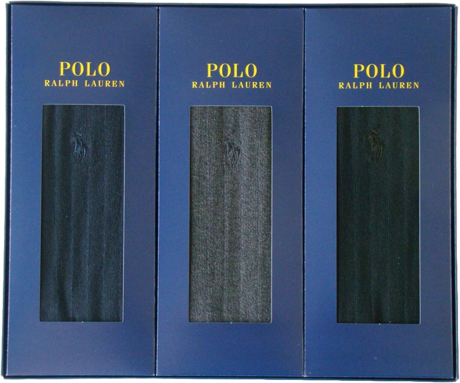 Polo Ralph Lauren Men's One-Point Embroidery, Solid Ribbed, Business Socks, Crew Length, 3 Pair Set, Socks Gift Set, Navy x Charcoal x Black