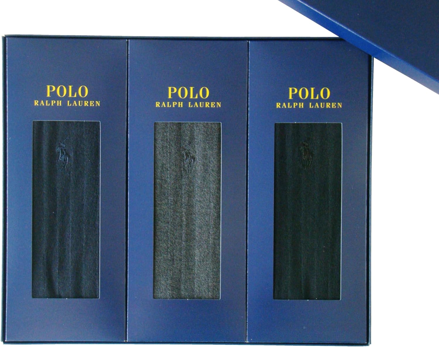 Polo Ralph Lauren Men's One-Point Embroidery, Solid Ribbed, Business Socks, Crew Length, 3 Pair Set, Socks Gift Set, Navy x Charcoal x Black