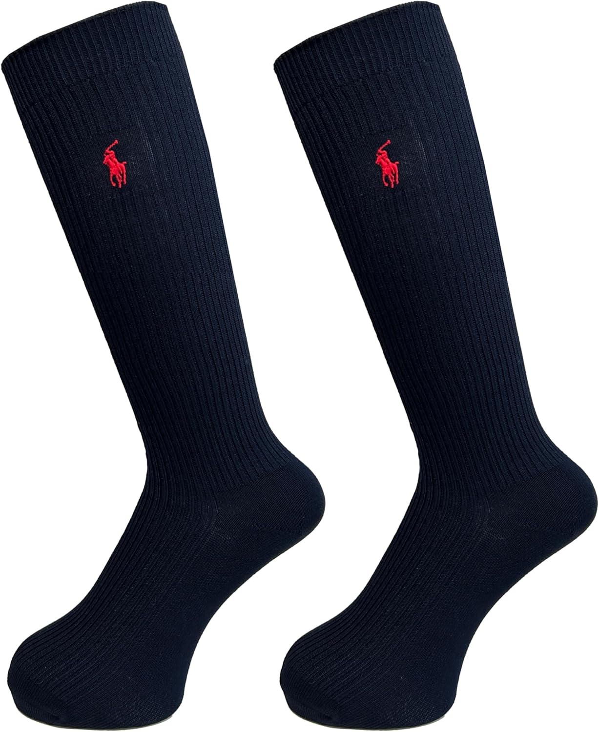 Polo Ralph Lauren Socks, High Socks, School Socks, Set of 2, 12.6 inches (32 cm), Length 14.2 inches (36 cm), One Point Embroidery, Ribbed, Women's