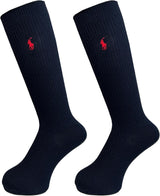 Polo Ralph Lauren Socks, High Socks, School Socks, Set of 2, 12.6 inches (32 cm), Length 14.2 inches (36 cm), One Point Embroidery, Ribbed, Women's