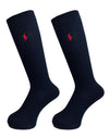 Polo Ralph Lauren Socks, High Socks, School Socks, Set of 2, 12.6 inches (32 cm), Length 14.2 inches (36 cm), One Point Embroidery, Ribbed, Women's