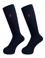 Polo Ralph Lauren Socks, High Socks, School Socks, Set of 2, 12.6 inches (32 cm), Length 14.2 inches (36 cm), One Point Embroidery, Ribbed, Women's