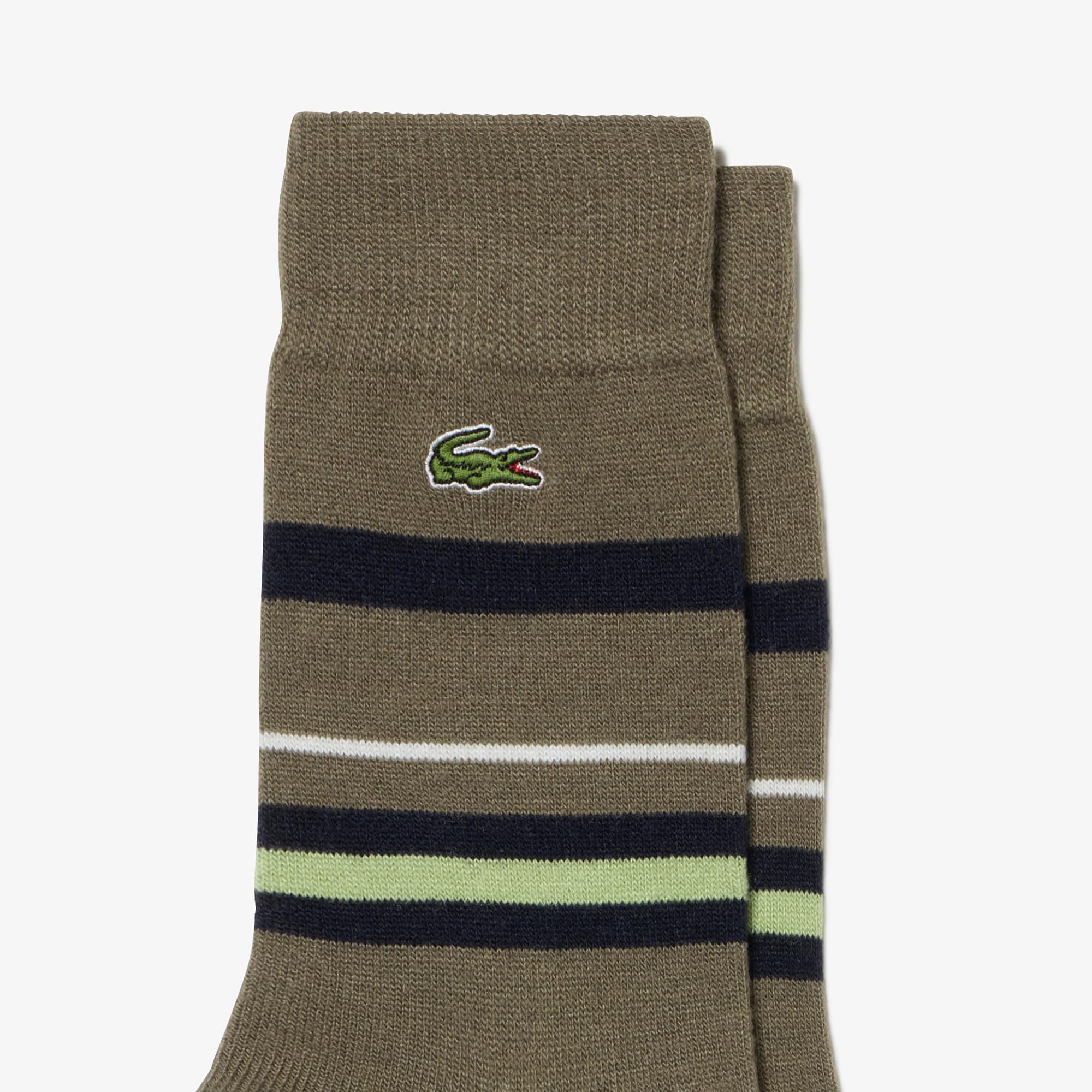 Lacoste Men's Wool Blend Border Crew Socks