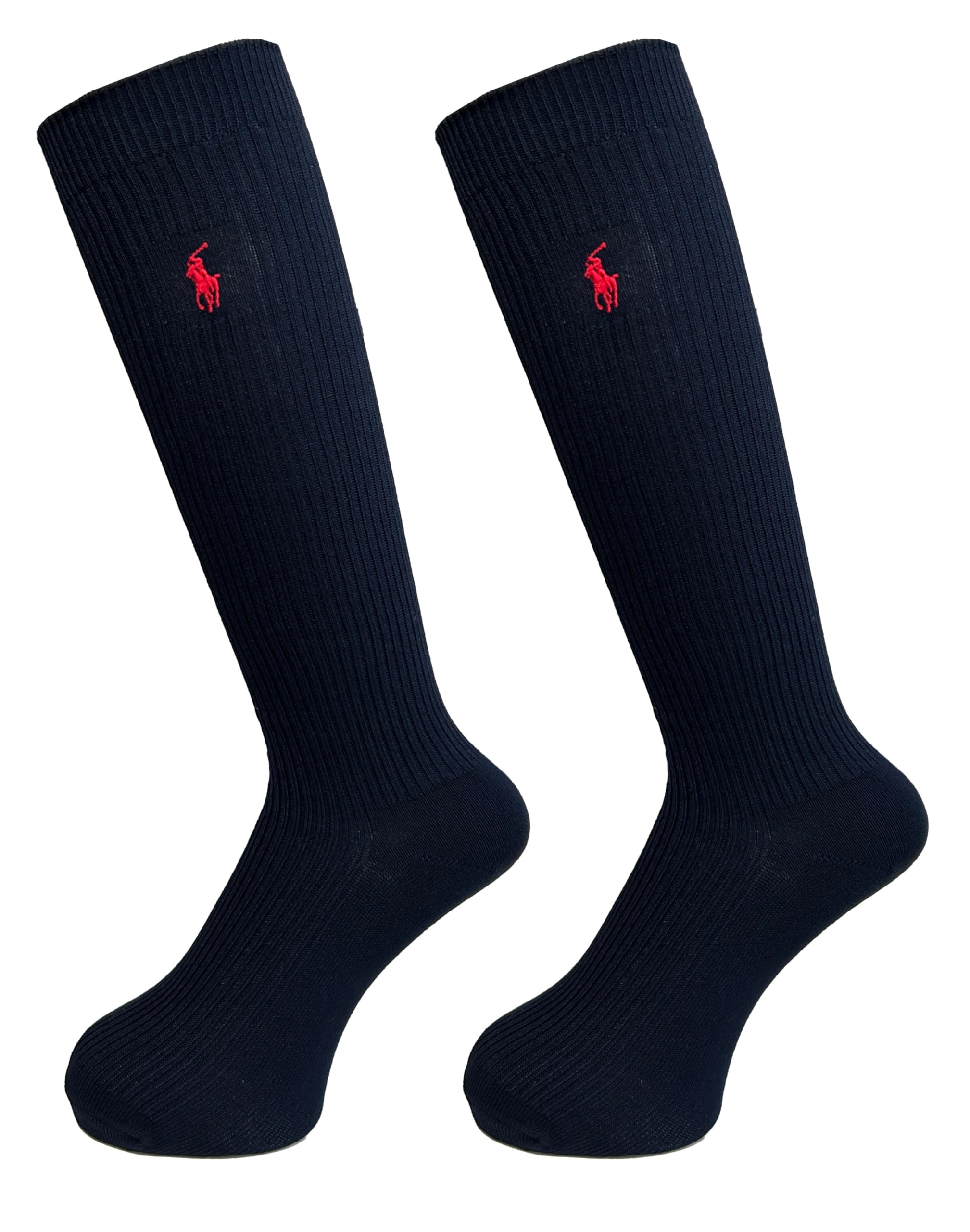 Polo Ralph Lauren Socks, High Socks, School Socks, Set of 2, 12.6 inches (32 cm), Length 14.2 inches (36 cm), One Point Embroidery, Ribbed, Women's