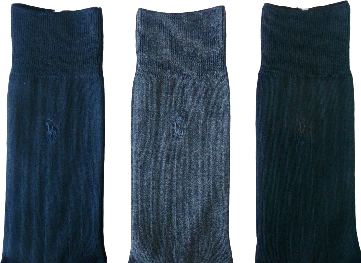 Polo Ralph Lauren Men's One-Point Embroidery, Solid Ribbed, Business Socks, Crew Length, 3 Pair Set, Socks Gift Set, Navy x Charcoal x Black