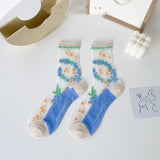 ルミナスレース_レディース 小花柄 グラスシルク ソックス 通気性