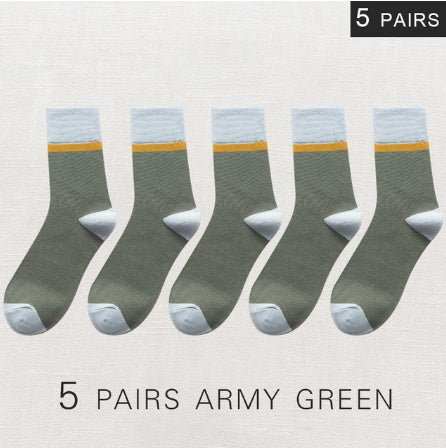 メンズ レトロカラーブロックソックス | デイリー用カジュアル5足セット