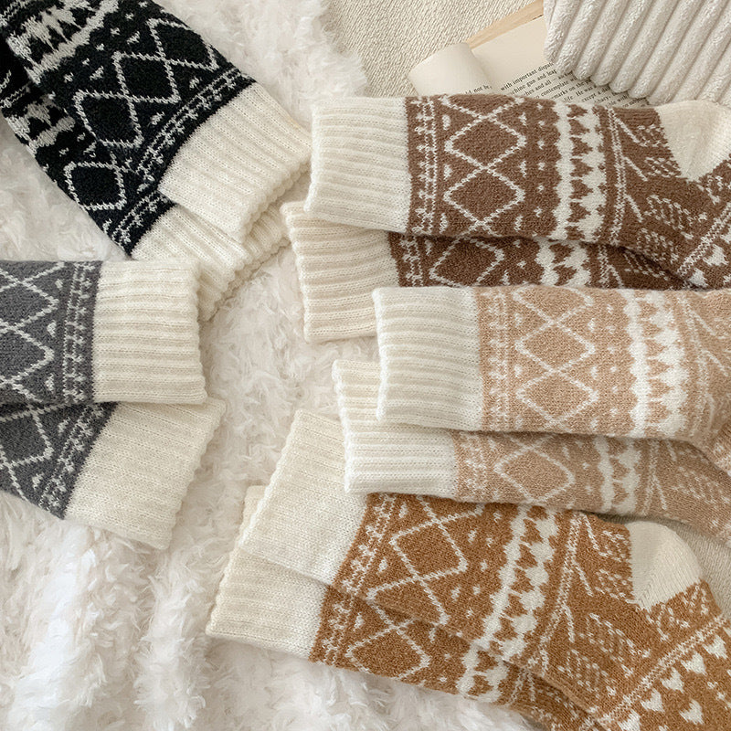 ウールコンフォート_冬用メンズ カシミヤ 裏起毛 厚手 ミドル丈ソックス