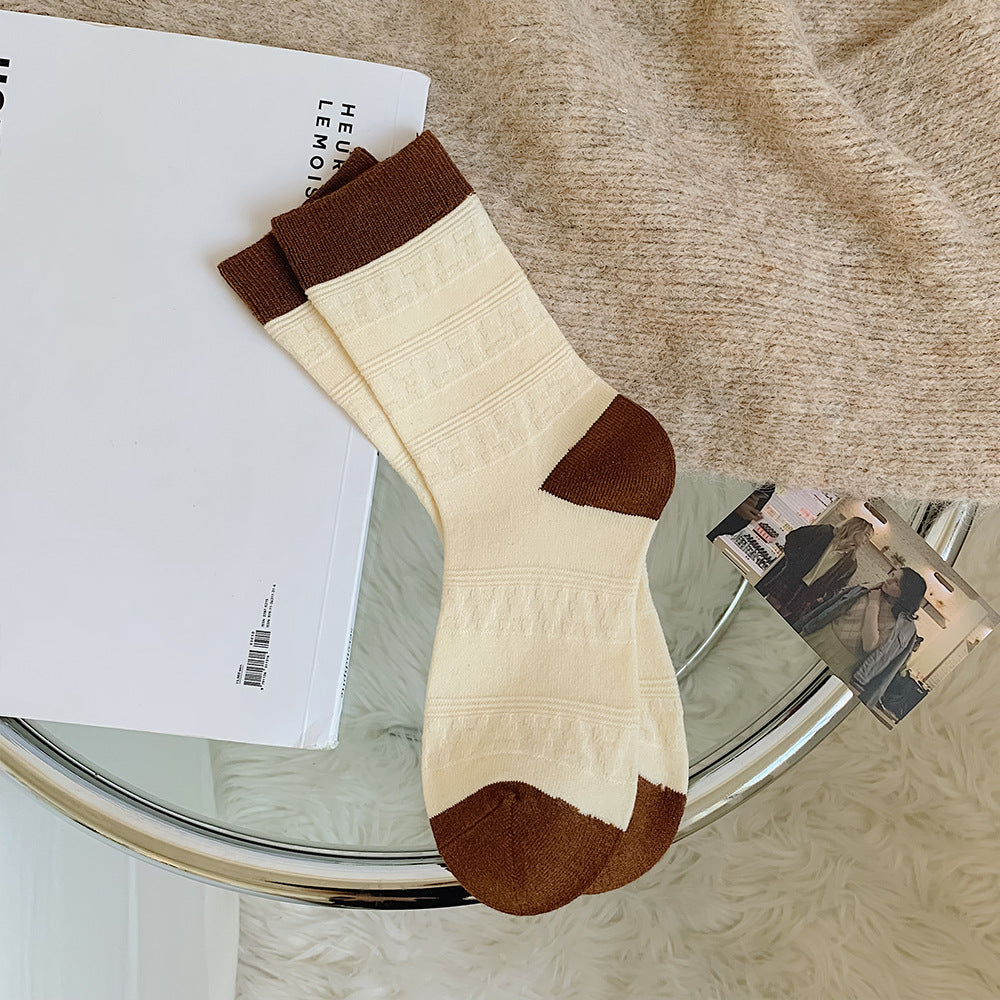 コージーコーヒー_秋冬 レディース コーヒー色 あったか フリース×ウールソックス