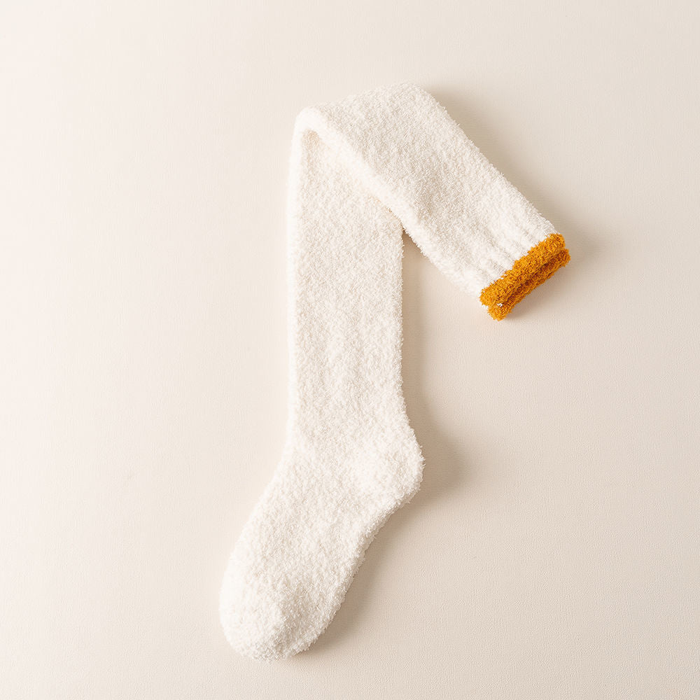 リラックスウォーム_冬 レディース ふわもこ コーラルフリース 裏起毛 ロングひざ丈ソックス