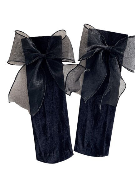 ガーリッシュボウ_レディース ガーリー ビッグリボン ソックス チュールリボン付き