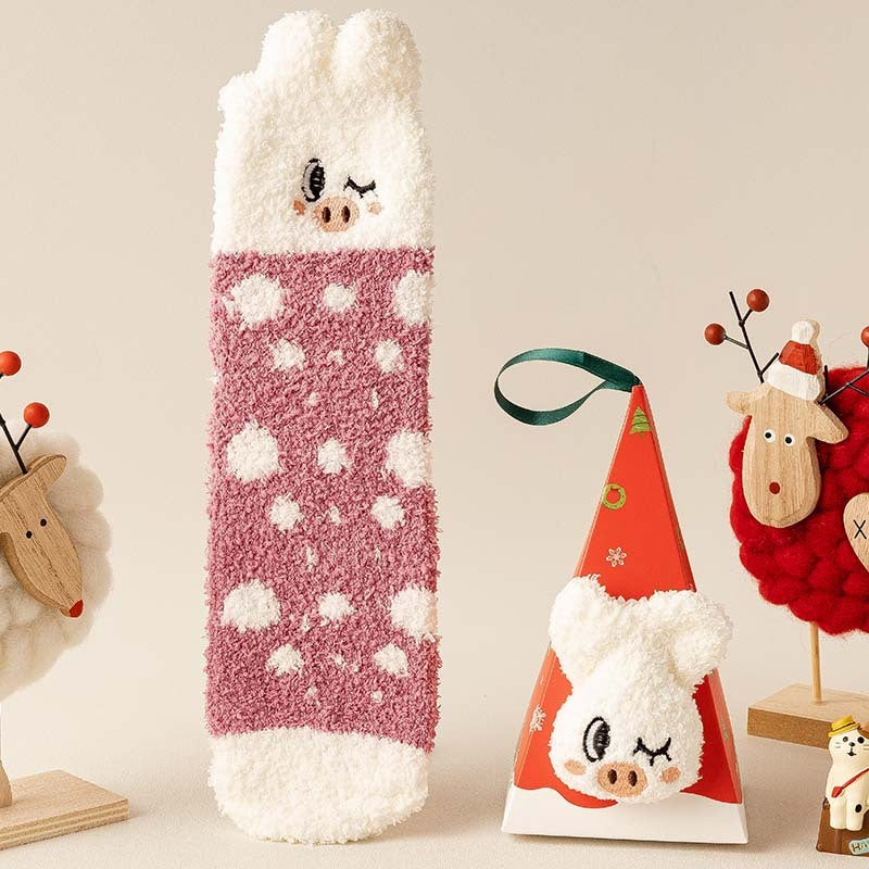 リラックスウォーム アニマル柄チューブソックス | 冬用モコモコあったかタイプ