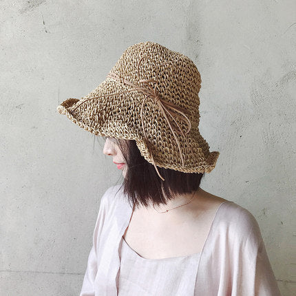 RAFIA SUN_Raffia Style Straw Hat UV Protection Face Cover Bucket Hat