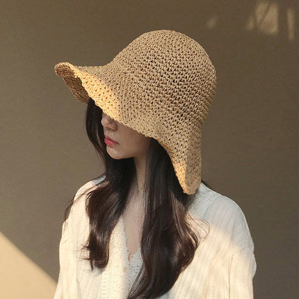 RAFIA SUN_Raffia Style Straw Hat UV Protection Face Cover Bucket Hat