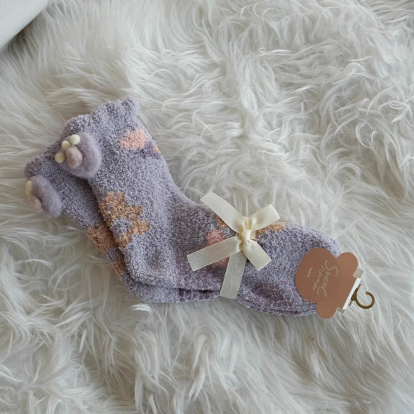 リラックスウォーム_冬あったか レディース ふわもこ厚手 コーラルフリース ミドル丈 スリーピングソックス