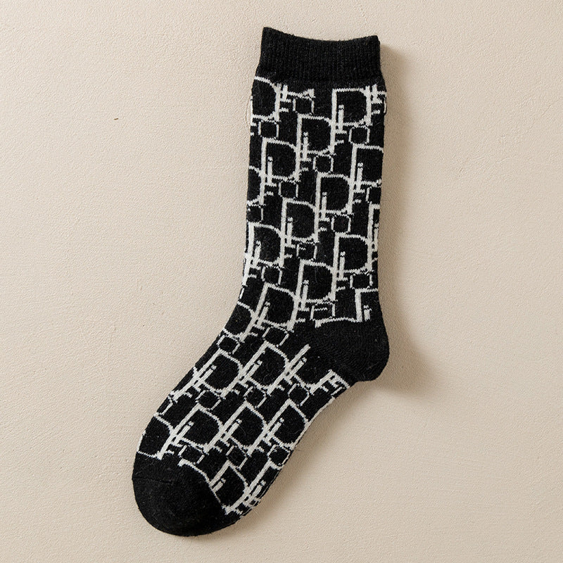 ハウンドクラシック_千鳥格子 ウールソックス ブラック&ホワイト
