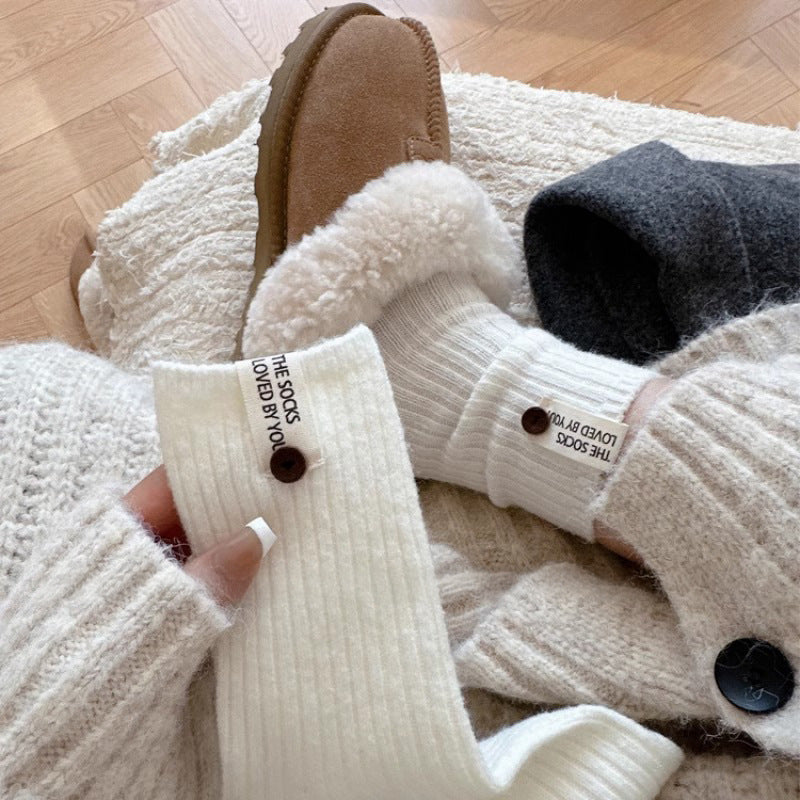 ニットノート_レディース ボタン付き 厚手ニットソックス