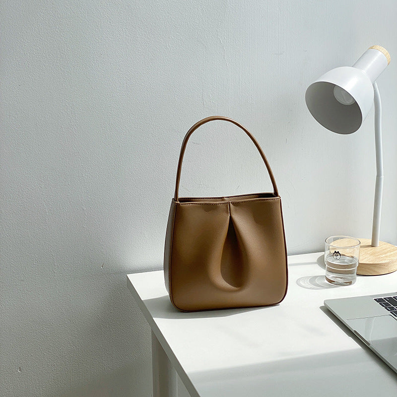 プリーツベル_レトロエレガント PUプリーツ ミニハンドバッグ レディース