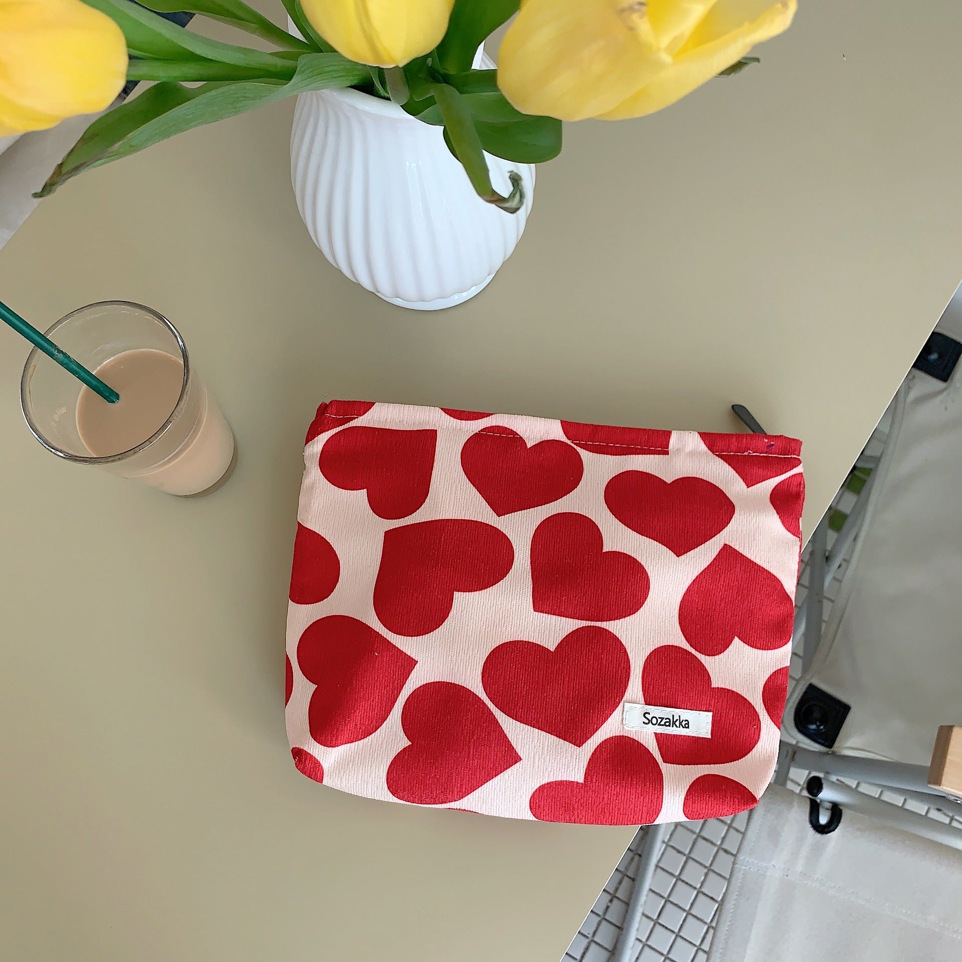 Cheeky Portable Corduroy Heart Print Clutch Bag