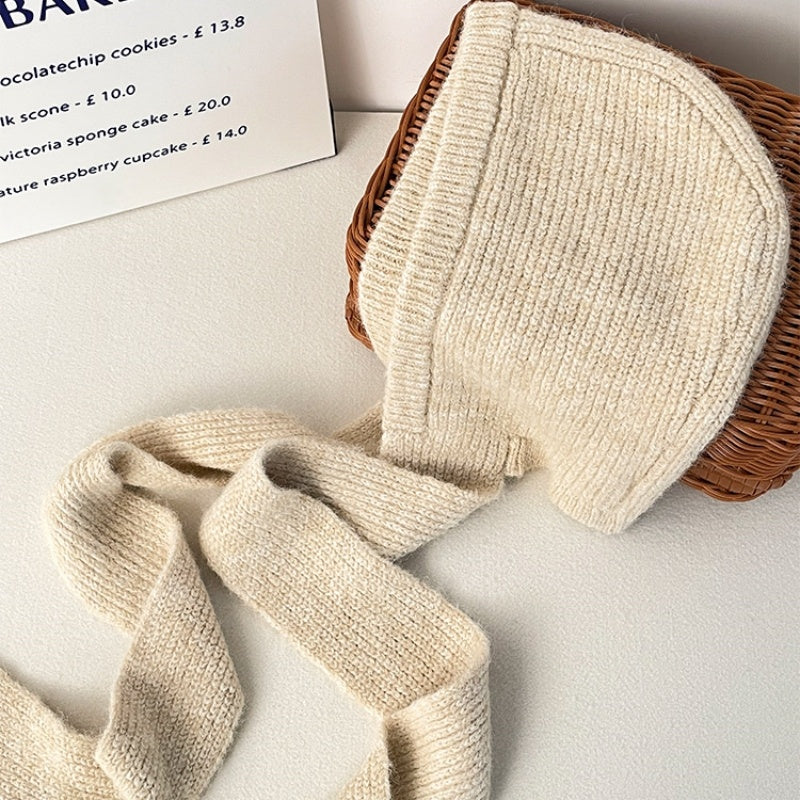 モコフード_韓国風 ホワイト ふわもこ フード付きプラッシュマフラー