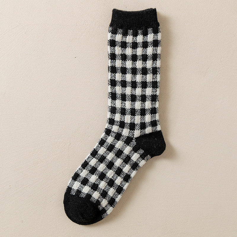 ハウンドクラシック_千鳥格子 ウールソックス ブラック&ホワイト
