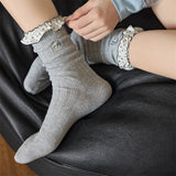 レースポップ_コットン レース 刺繍 カートゥーン ミドル丈ソックス レディース