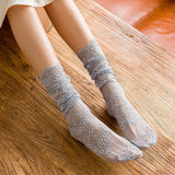 ラブリーレース_レディース ヴィンテージ レースソックス ミドル丈 透かし編みデザイン