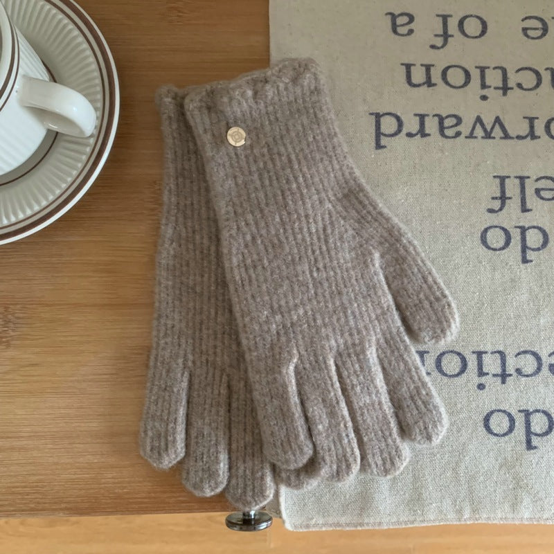 フリルウール_レディース 無地ウール フリルデザイン冬あったか手袋