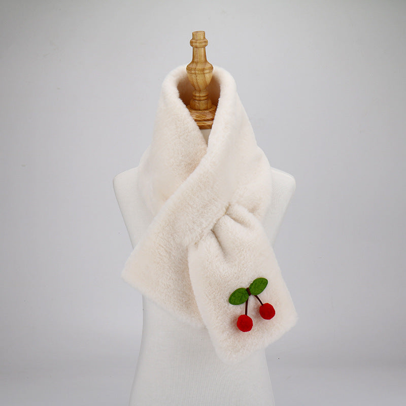 モコベア_レディース ふわもこ クマさん ベージュプラッシュマフラー