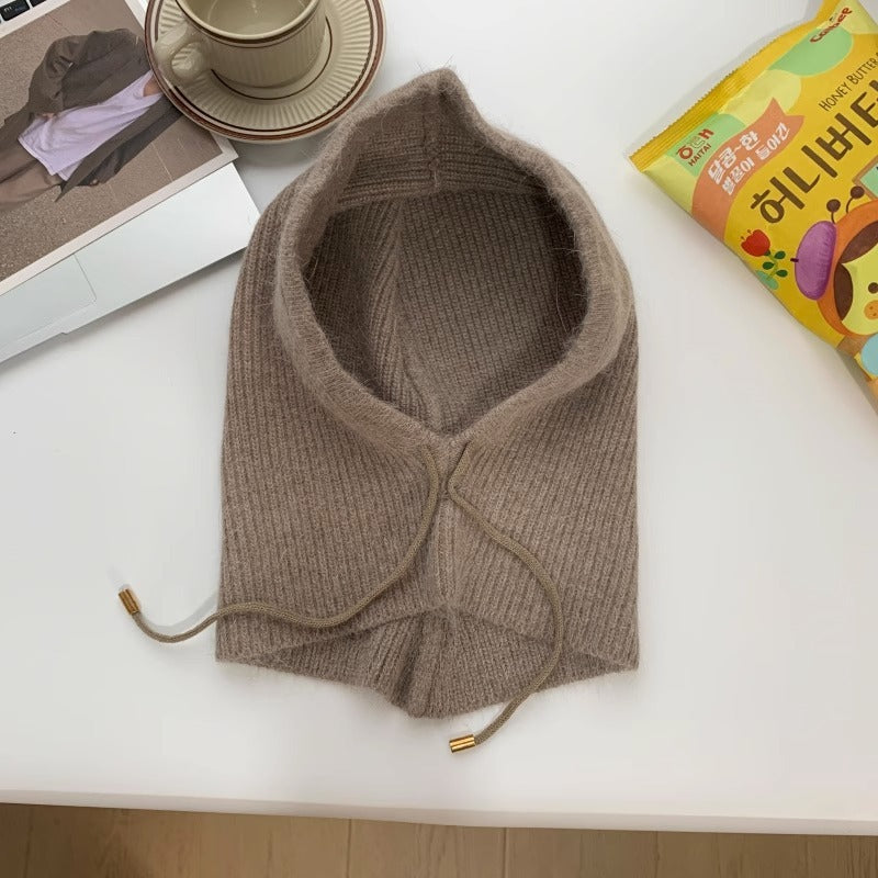 サーモフード_保温 フード&スカーフ一体型 ドローストリングキャップ 冬用