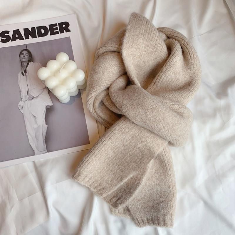 ウォームベーシック_無地ニットの小さめスカーフ レディース用 あったかオールマッチ