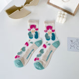 ルミナスレース_レディース サマー クリスタルソックス 薄手 花柄 ロング丈