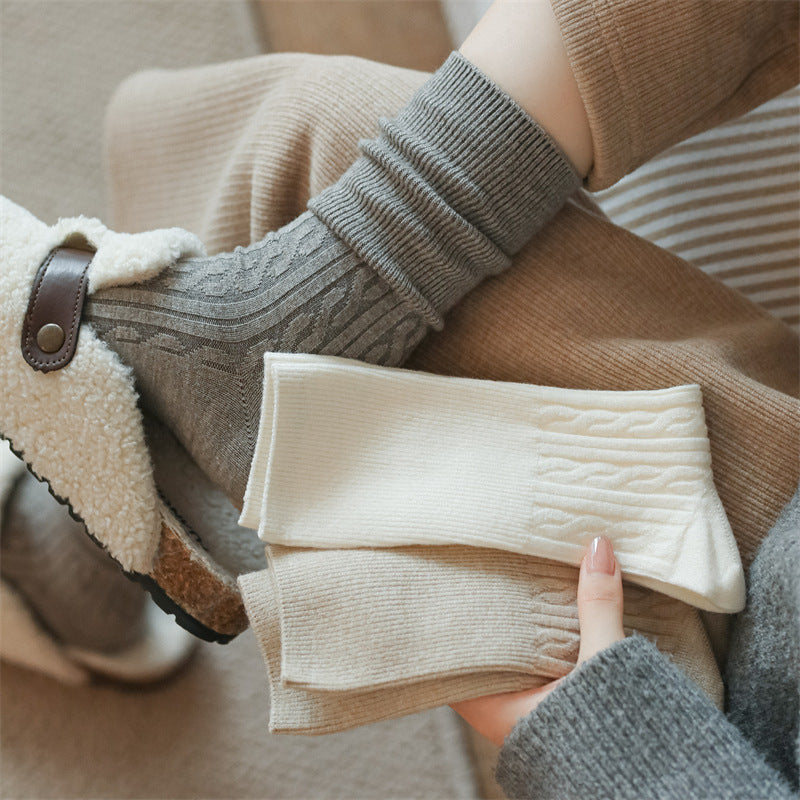 ウールウォーム_ウール素材 厚手 あったか ミドル丈ソックス レディース