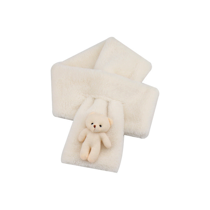 モコベア_レディース ふわもこ クマさん ベージュプラッシュマフラー