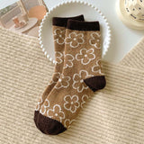 チョコベア_チョコカラー ベア柄 ミドル丈ソックス レディース