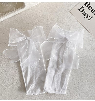 ガーリッシュボウ_レディース ガーリー ビッグリボン ソックス チュールリボン付き