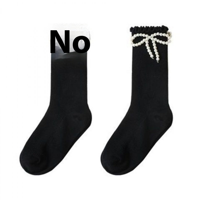 キッズフレンズ_ガールズ パール付き チューブソックス 可愛いデザイン