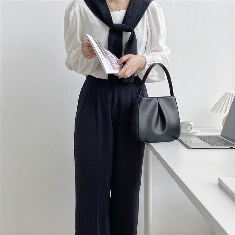 プリーツベル_レトロエレガント PUプリーツ ミニハンドバッグ レディース