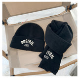 キッズウォームセット_キッズ用 無地刺繍 帽子+マフラーセット 秋冬あったか2点セット