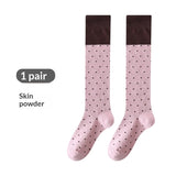ドットパフ_ドット柄 配色 ニーハイソックス コットン ルーズフィット
