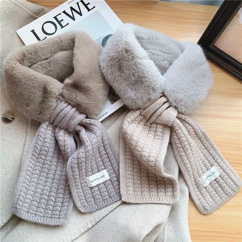 ベルファームーン_レディース ベルベット調 厚手あったか ファーカラーマフラー