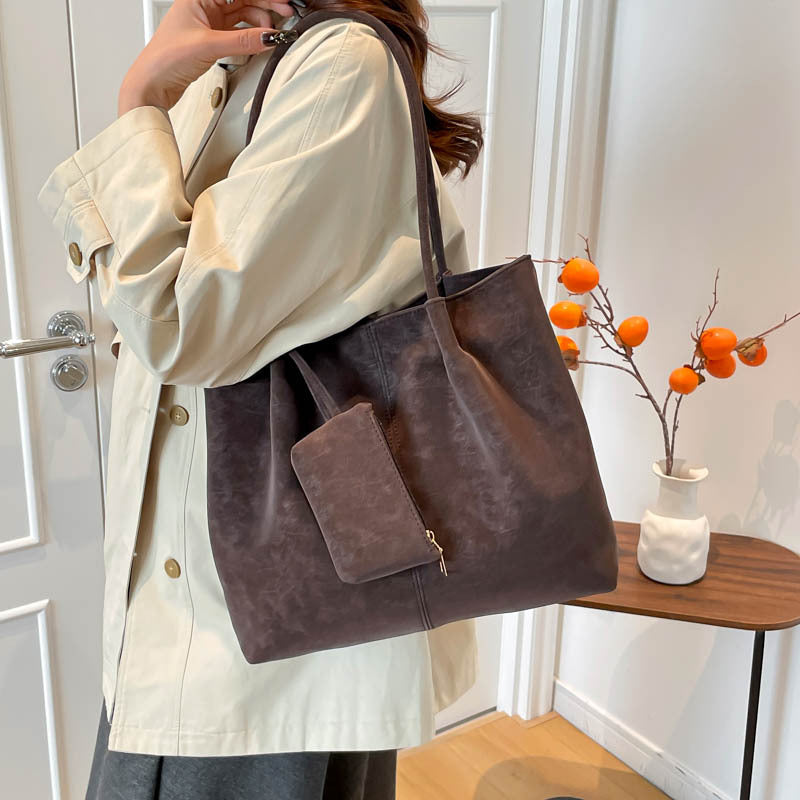 Suede Note_Large Capacity Matte Suede Shoulder Bag for Women